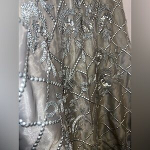 Adrianna Papell Silver Embellished Evening Gown